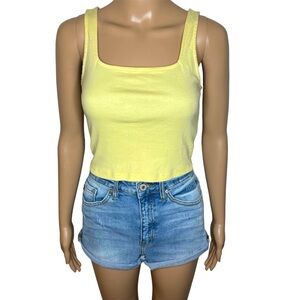 Forever 21 Casual Solid Yellow Square Neck Sleeveless Crop Tank Top